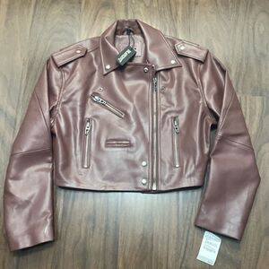 Blank NYC Faux Leather crop Head over Heels Moto Jacket Maroon/ Burgundy